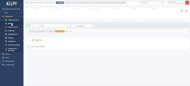 Capture d'écran de l'interface de génération de rapports dans GLPI